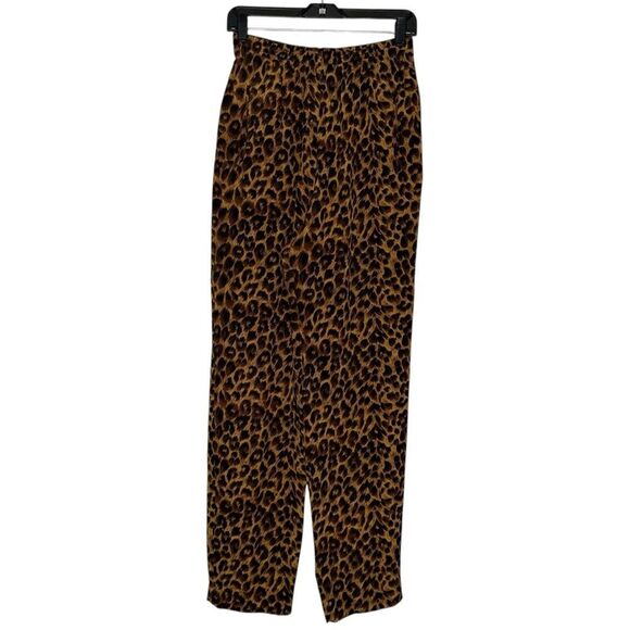 |VTG| DANA BUCHMAN Silk Cheetah Print Pull On Straight Leg Pants - Picture 1 of 6